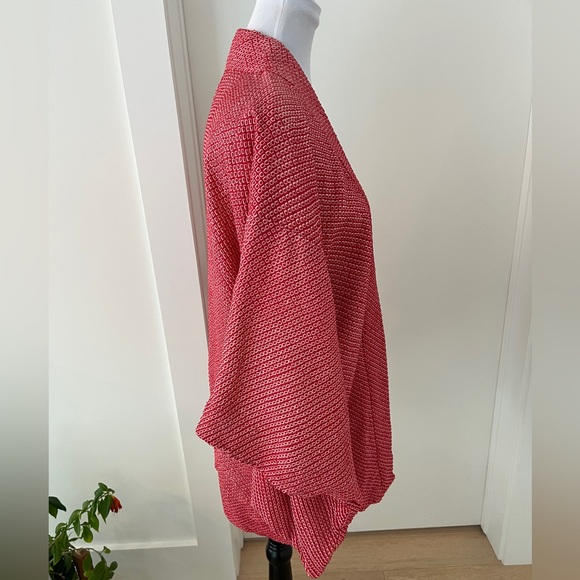 HAORI Kimono Sleeve Japanese Jacket Red Textured Fabric Jacquard Floral Lining - Picture 6 of 16
